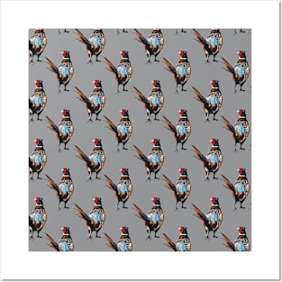 Pheasant pattern on grey background Posters and Art